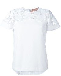 T-shirt à col rond en dentelle blanc No.21