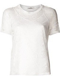 T-shirt à col rond en dentelle blanc Valentino