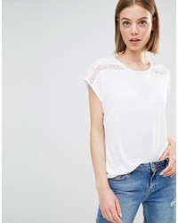 T-shirt à col rond en dentelle blanc Warehouse