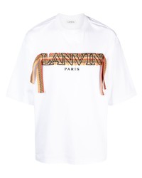 T-shirt à col rond en dentelle brodé blanc Lanvin