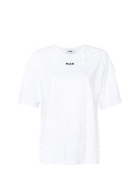 T-shirt à col rond en dentelle imprimé blanc