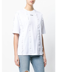 T-shirt à col rond en dentelle imprimé blanc MSGM