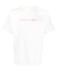 T-shirt à col rond en dentelle imprimé blanc PLACES+FACES