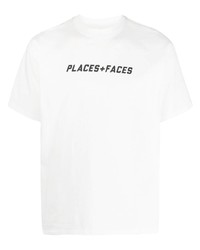 T-shirt à col rond en dentelle imprimé blanc PLACES+FACES