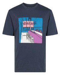 T-shirt à col rond en dentelle imprimé bleu marine Palace