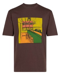 T-shirt à col rond en dentelle imprimé marron foncé