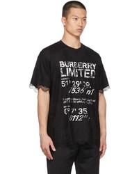 T-shirt à col rond en dentelle imprimé noir et blanc Burberry