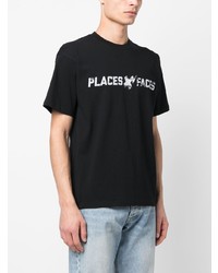 T-shirt à col rond en dentelle imprimé noir PLACES+FACES
