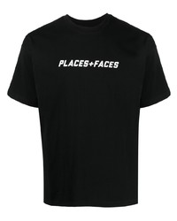 T-shirt à col rond en dentelle imprimé noir PLACES+FACES