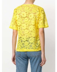 T-shirt à col rond en dentelle jaune Miahatami