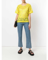 T-shirt à col rond en dentelle jaune Miahatami