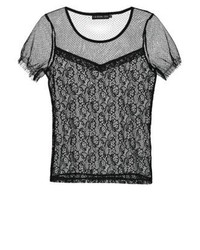 T-shirt à col rond en dentelle noir Even&Odd
