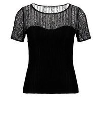 T-shirt à col rond en dentelle noir GUESS