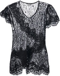 T-shirt à col rond en dentelle noir Isabel Marant