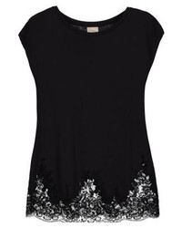 T-shirt à col rond en dentelle noir Selected Femme