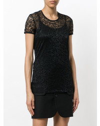 T-shirt à col rond en dentelle noir Versace Collection