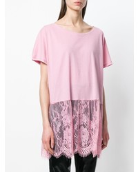 T-shirt à col rond en dentelle rose Twin-Set