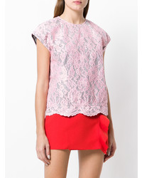 T-shirt à col rond en dentelle rose MSGM
