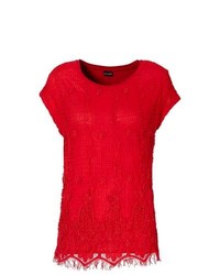 T-shirt à col rond en dentelle rouge
