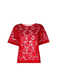 T-shirt à col rond en dentelle rouge Miahatami