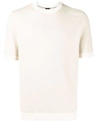 T-shirt à col rond en soie beige BOSS