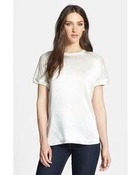 T-shirt à col rond en soie blanc