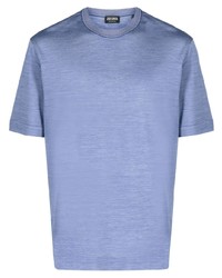 T-shirt à col rond en soie bleu clair Zegna