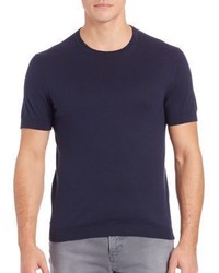 T-shirt à col rond en soie bleu marine