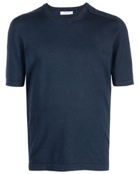 T-shirt à col rond en soie bleu marine Boglioli