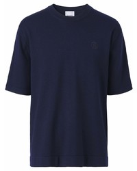 T-shirt à col rond en soie bleu marine Burberry