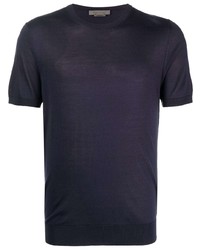 T-shirt à col rond en soie bleu marine Corneliani