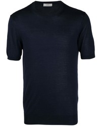 T-shirt à col rond en soie bleu marine Mauro Ottaviani