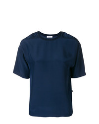 T-shirt à col rond en soie bleu marine P.A.R.O.S.H.