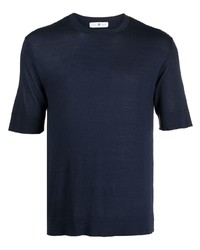 T-shirt à col rond en soie bleu marine PT TORINO