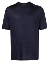 T-shirt à col rond en soie bleu marine Roberto Collina