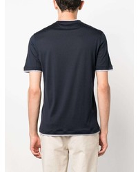 T-shirt à col rond en soie bleu marine Brunello Cucinelli
