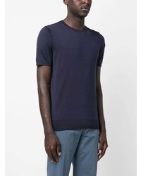 T-shirt à col rond en soie bleu marine Corneliani