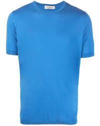 T-shirt à col rond en soie bleu Laneus