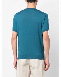 T-shirt à col rond en soie bleu Corneliani