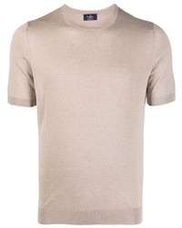T-shirt à col rond en soie en tricot beige