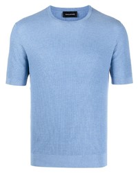 T-shirt à col rond en soie en tricot bleu clair