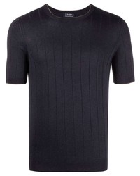 T-shirt à col rond en soie en tricot bleu marine