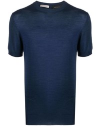 T-shirt à col rond en soie en tricot bleu marine Low Brand