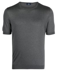 T-shirt à col rond en soie en tricot gris foncé
