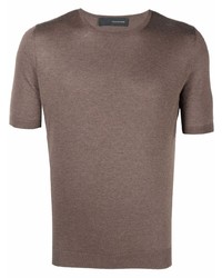 T-shirt à col rond en soie en tricot marron