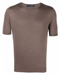 T-shirt à col rond en soie en tricot marron Tagliatore