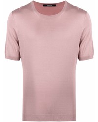 T-shirt à col rond en soie en tricot rose