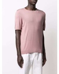 T-shirt à col rond en soie en tricot rose Tagliatore