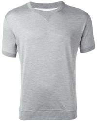 T-shirt à col rond en soie gris Brunello Cucinelli