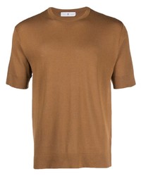 T-shirt à col rond en soie marron clair PT TORINO